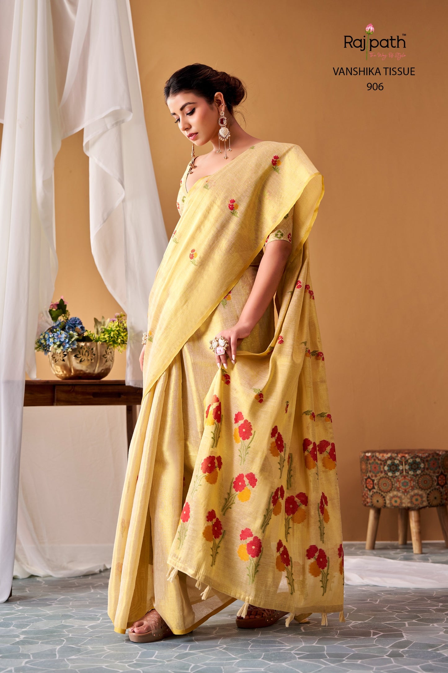 Premium Vanshika Tissue Silk Floral Saree – 129 AED