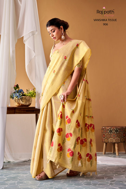 Premium Vanshika Tissue Silk Floral Saree – 129 AED