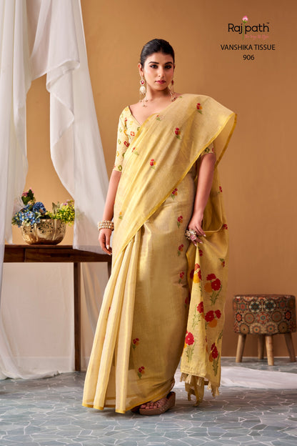 Premium Vanshika Tissue Silk Floral Saree – 129 AED