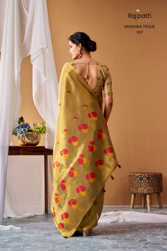 Premium Vanshika Tissue Silk Floral Saree – 129 AED