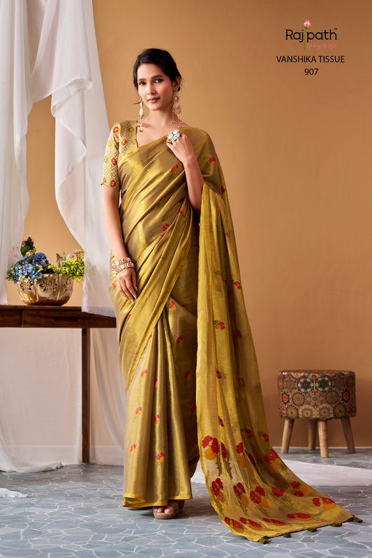Premium Vanshika Tissue Silk Floral Saree – 129 AED
