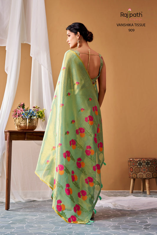 Premium Vanshika Tissue Silk Floral Saree – 129 AED