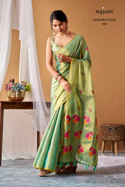 Premium Vanshika Tissue Silk Floral Saree – 129 AED