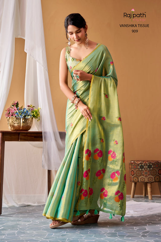 Premium Vanshika Tissue Silk Floral Saree – 129 AED