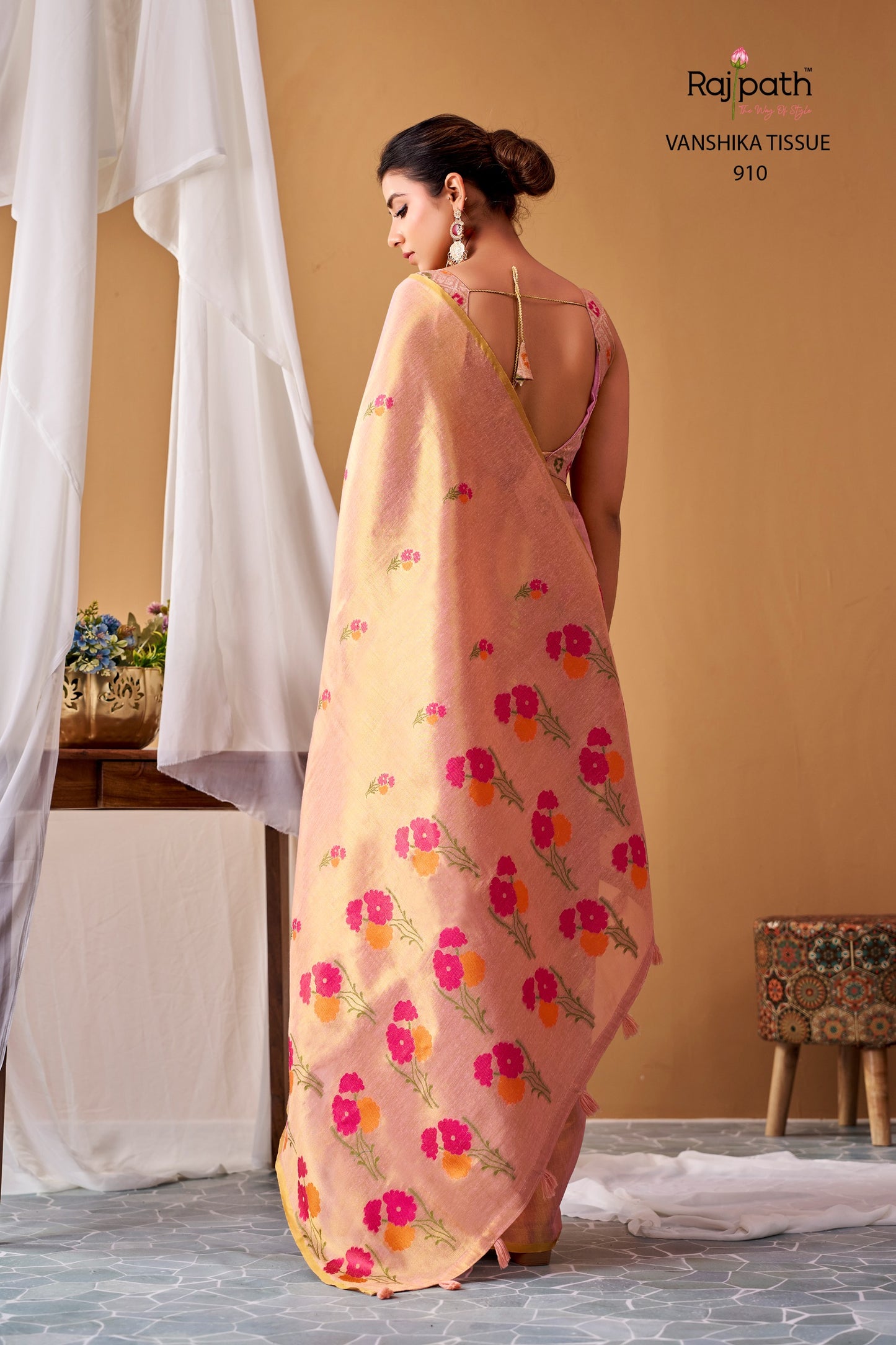 Premium Vanshika Tissue Silk Floral Saree – 129 AED