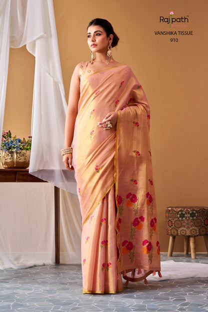 Premium Vanshika Tissue Silk Floral Saree – 129 AED