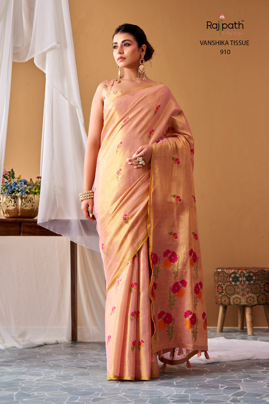 Premium Vanshika Tissue Silk Floral Saree – 129 AED