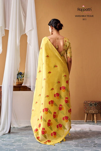 Premium Vanshika Tissue Silk Floral Saree – 129 AED