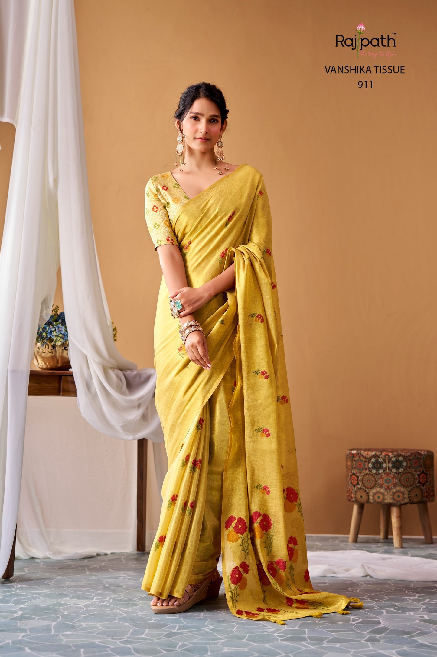 Premium Vanshika Tissue Silk Floral Saree – 129 AED