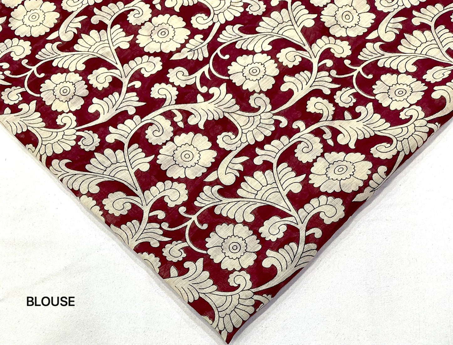 Soft Linen Slub Cotton Kalamkari Saree with Tassels & Aari Mirror Work – 69 AED