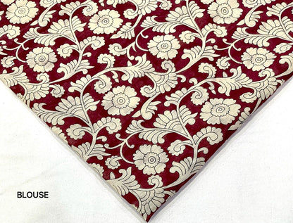 Soft Linen Slub Cotton Kalamkari Saree with Tassels & Aari Mirror Work – 69 AED