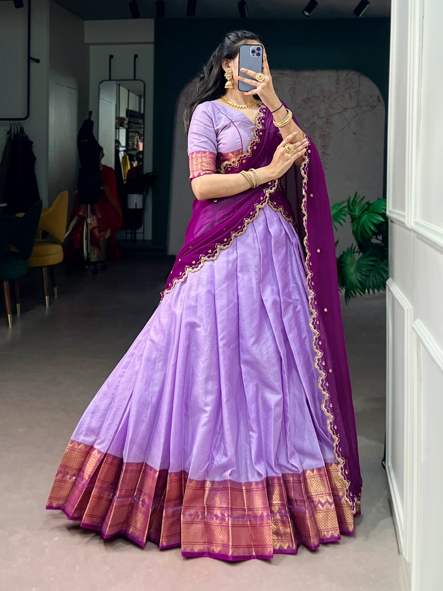 Cotton Silk Readymade Dhavani / Half Saree Collection – 99 AED