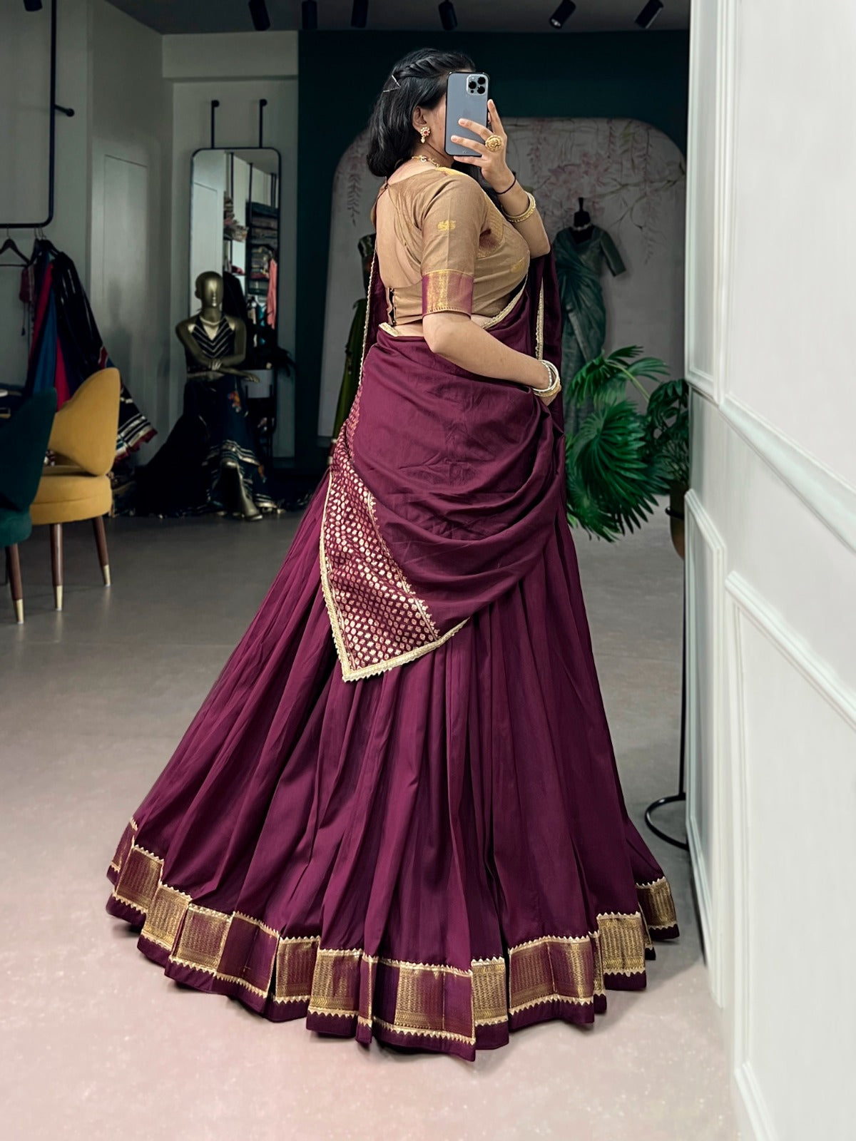 Chanderi Silk Readymade Dhavani / Half Saree Collection – 115 AED