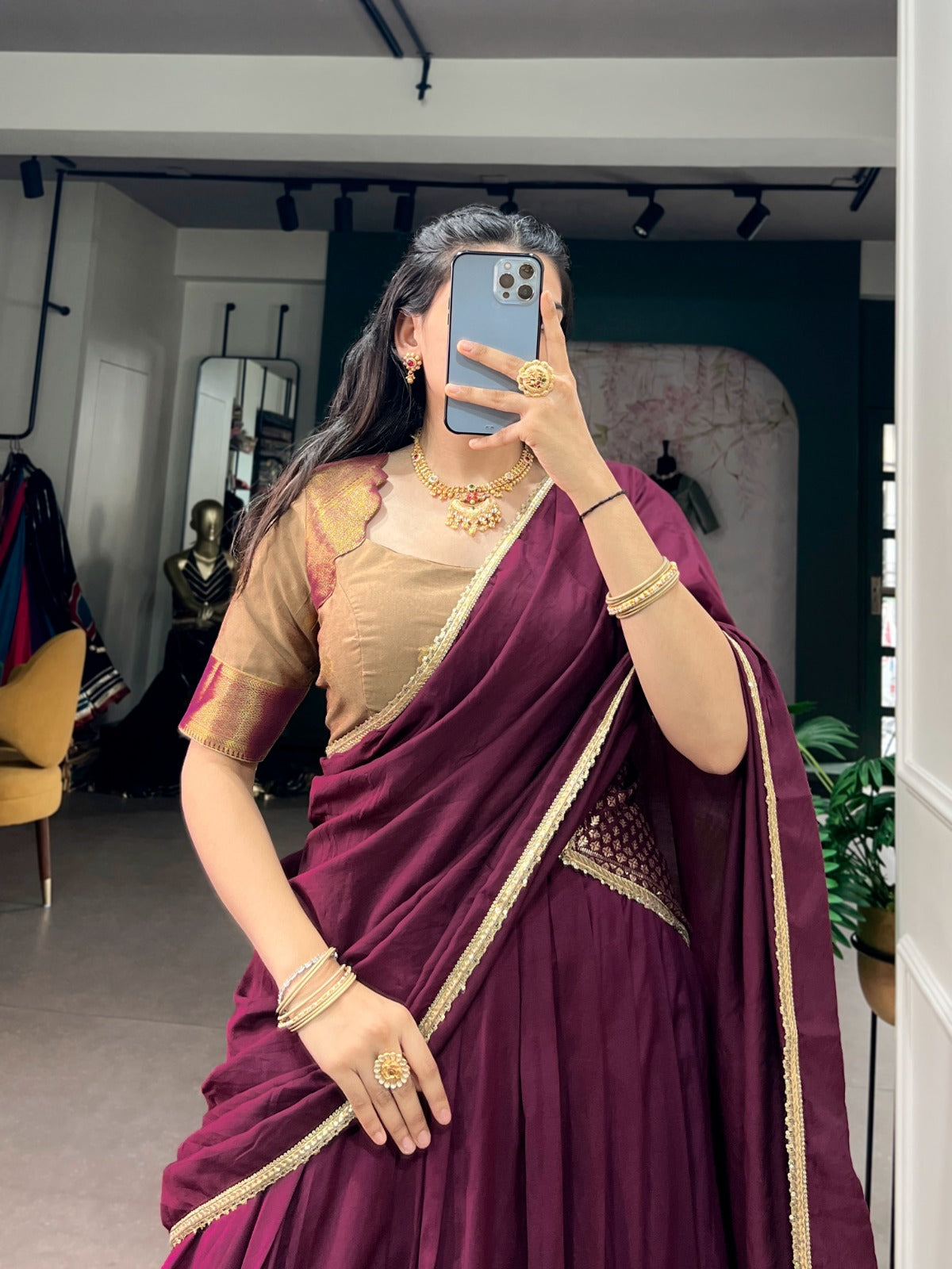 Chanderi Silk Readymade Dhavani / Half Saree Collection – 115 AED