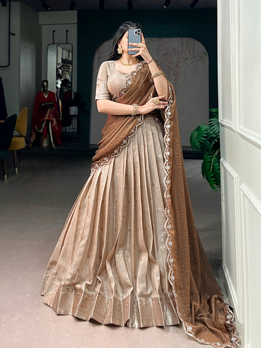 Chinnon Silk Checked Readymade Dhavani / Half Saree Collection – 125 AED