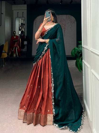 Chinnon Silk Checked Readymade Dhavani / Half Saree Collection – 125 AED