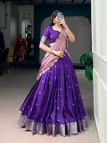 Chinnon Silk Checked Readymade Dhavani / Half Saree Collection – 125 AED