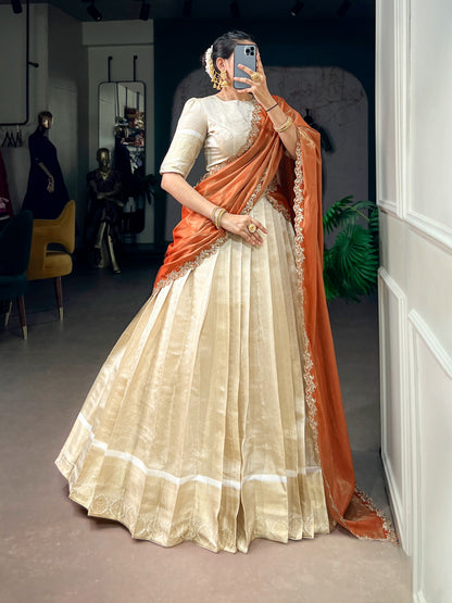 Jacquard Zari Checked Silk Readymade Dhavani / Half Saree Collection – 119 AED