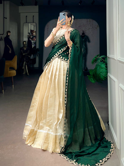 Jacquard Zari Checked Silk Readymade Dhavani / Half Saree Collection – 119 AED