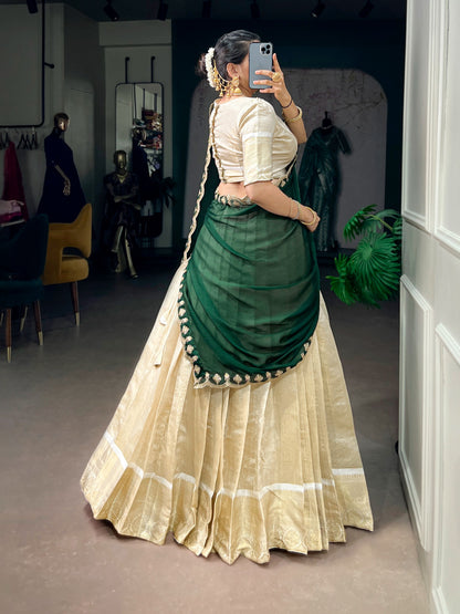 Jacquard Zari Checked Silk Readymade Dhavani / Half Saree Collection – 119 AED