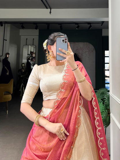 Jacquard Zari Checked Silk Readymade Dhavani / Half Saree Collection – 119 AED