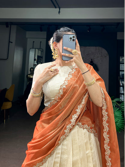 Jacquard Zari Checked Silk Readymade Dhavani / Half Saree Collection – 119 AED