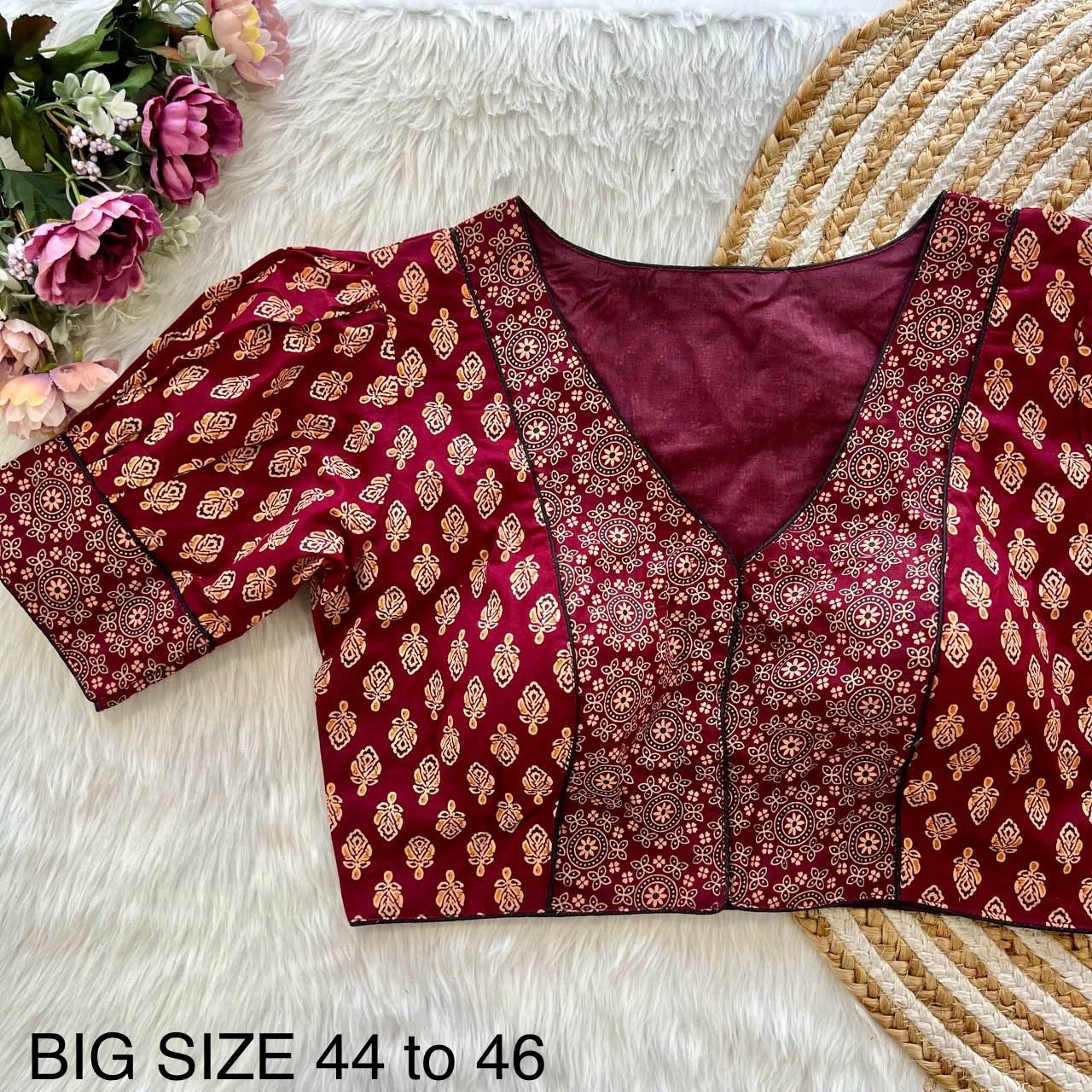Readymade Ajrakh Cotton Plus Size Blouse – 50 AED