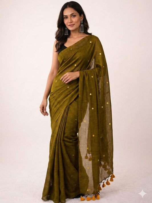 Khadi Cotton Saree with Gini Sequence Work – 65 AED