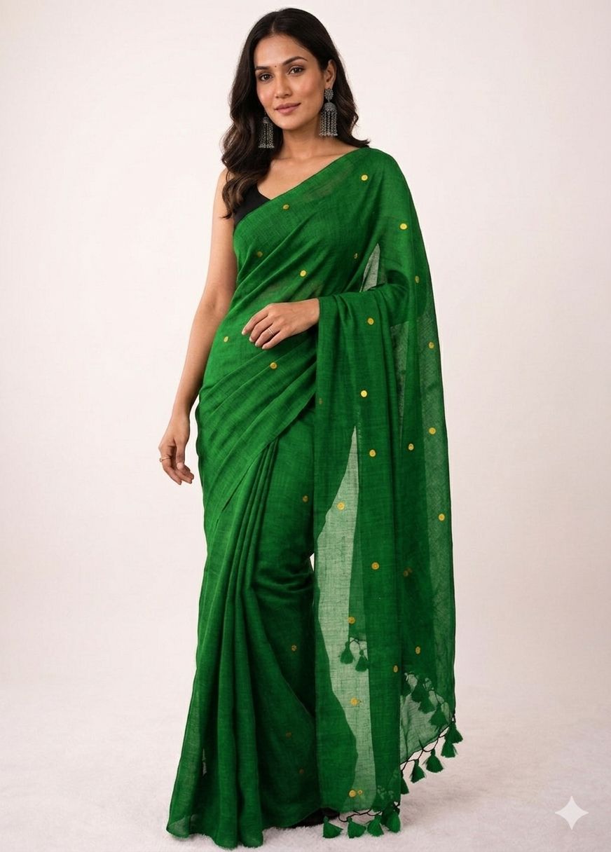 Khadi Cotton Saree with Gini Sequence Work – 65 AED
