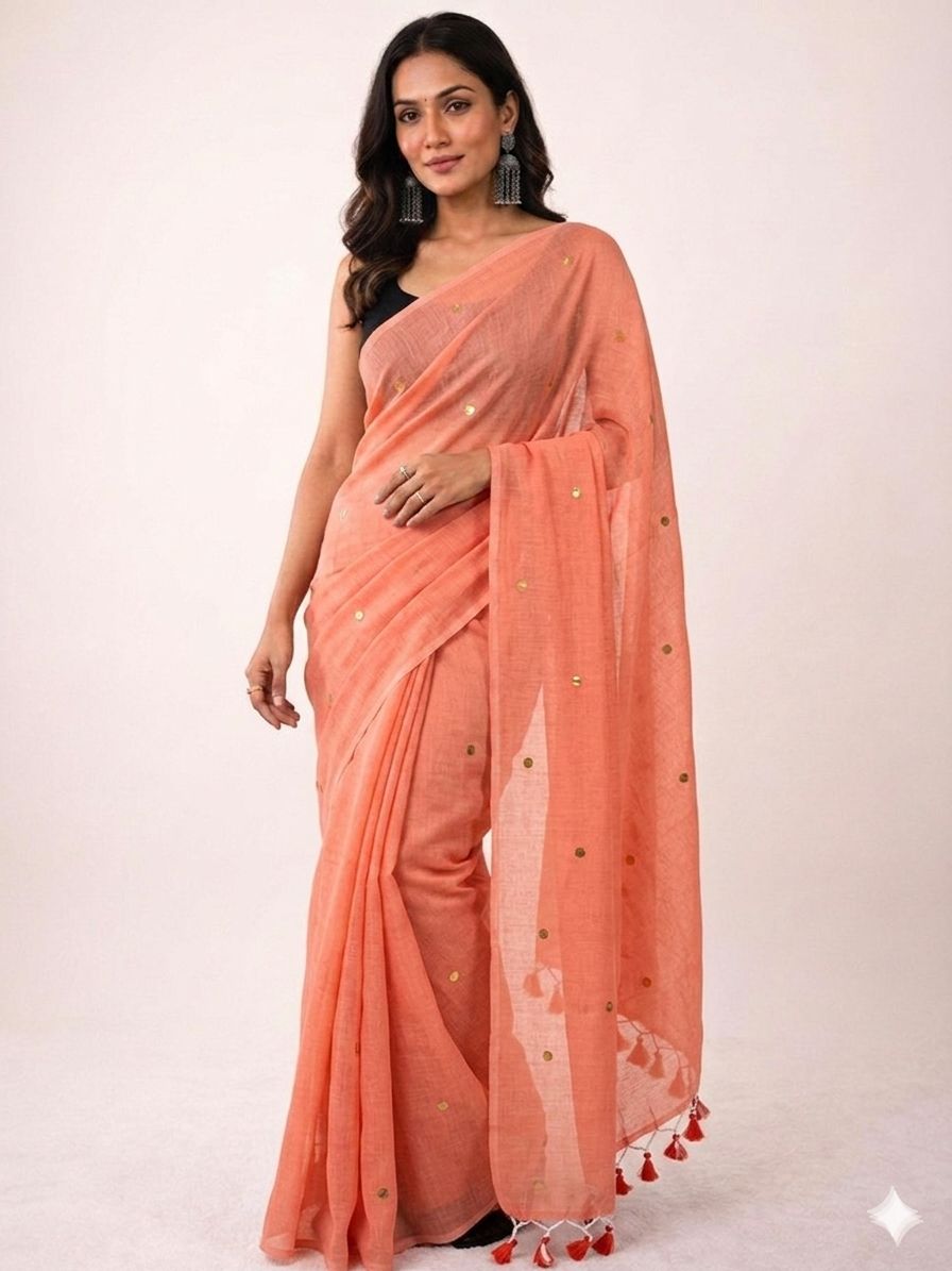Khadi Cotton Saree with Gini Sequence Work – 65 AED