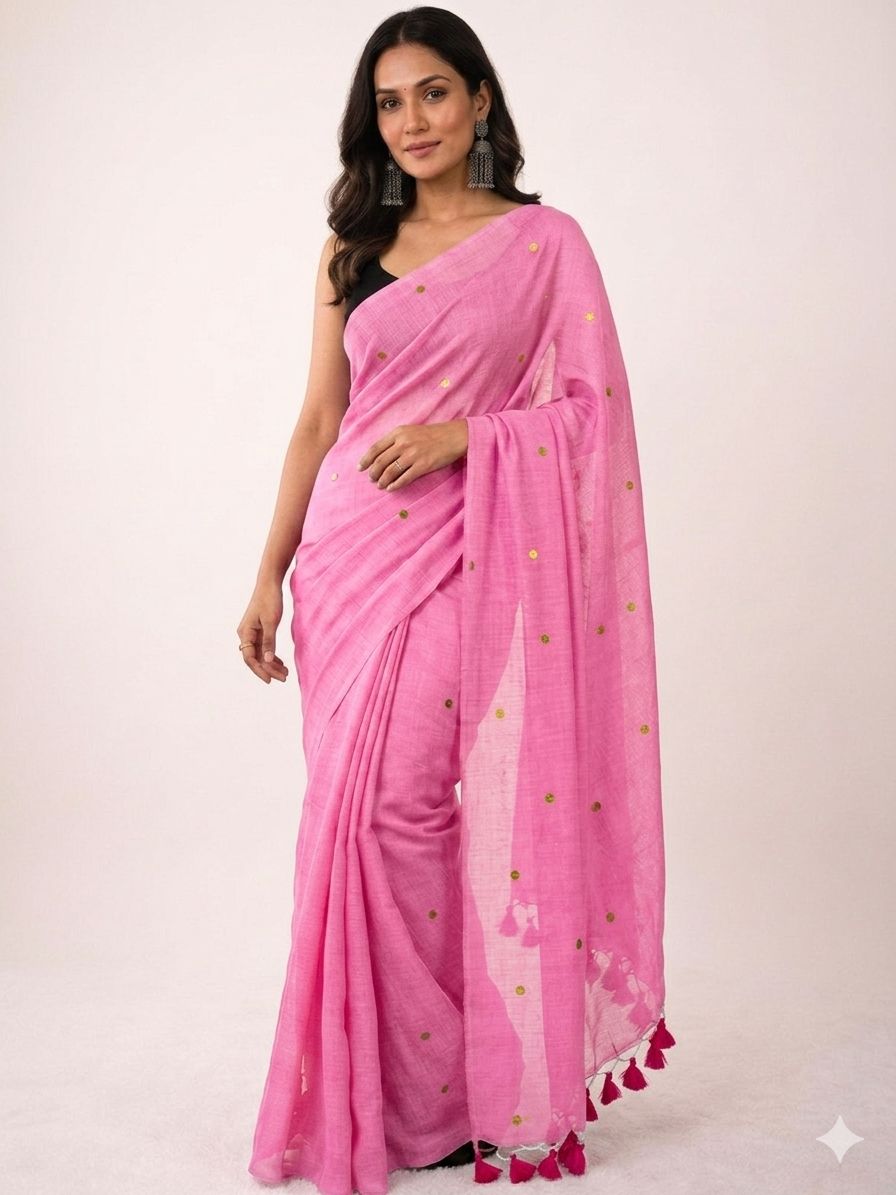Khadi Cotton Saree with Gini Sequence Work – 65 AED