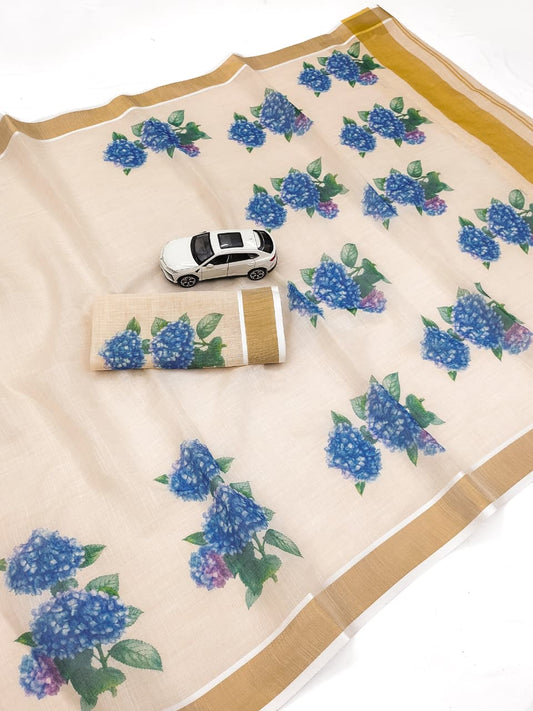 Linen Slub Cotton Floral Saree – 59 AED