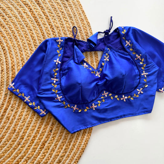 Madhubala Pattern Halter Neck Silk Blouse with Bead & Sequence Work – 75 AED