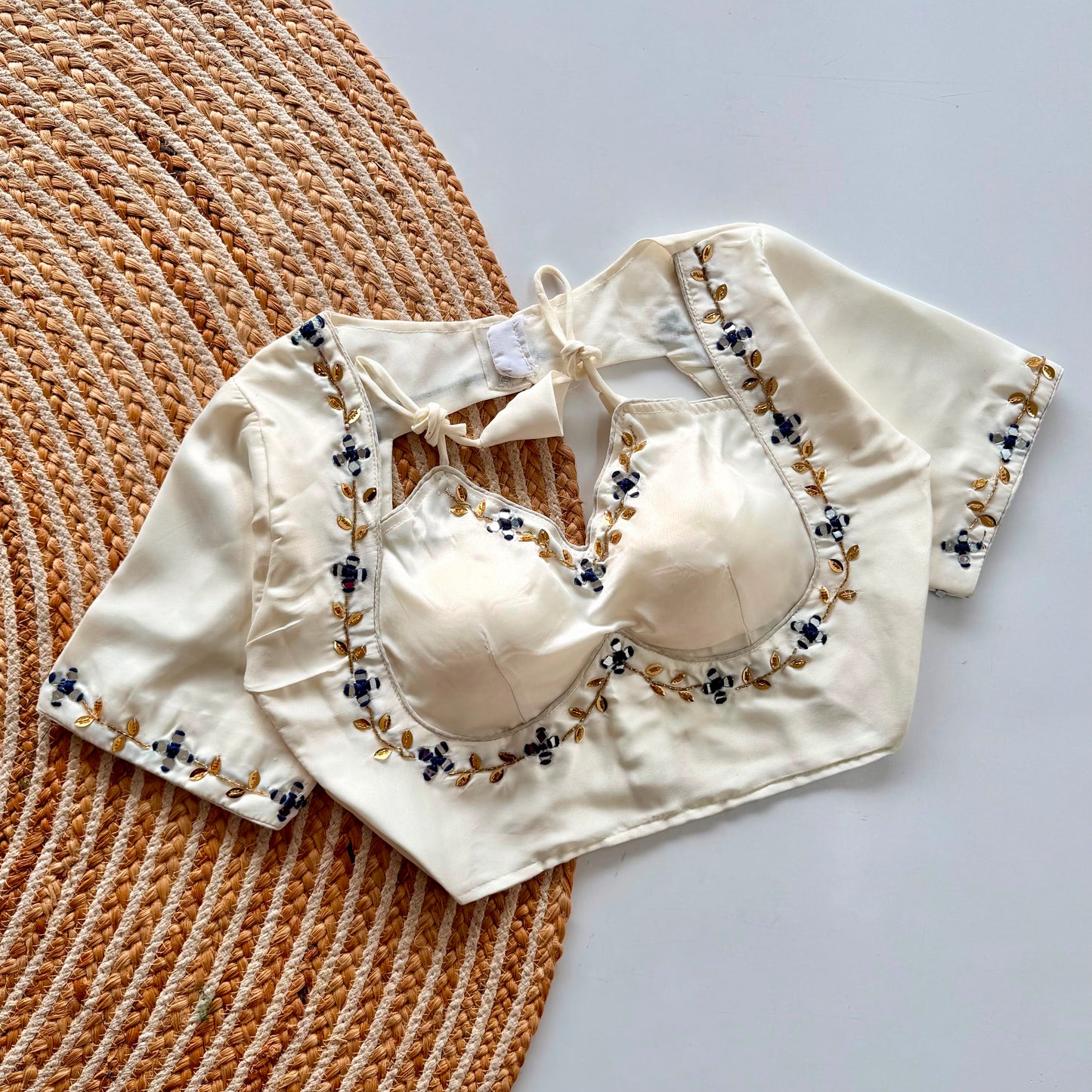 Madhubala Pattern Halter Neck Silk Blouse with Bead & Sequence Work – 75 AED