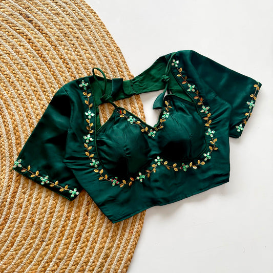 Madhubala Pattern Halter Neck Silk Blouse with Bead & Sequence Work – 75 AED