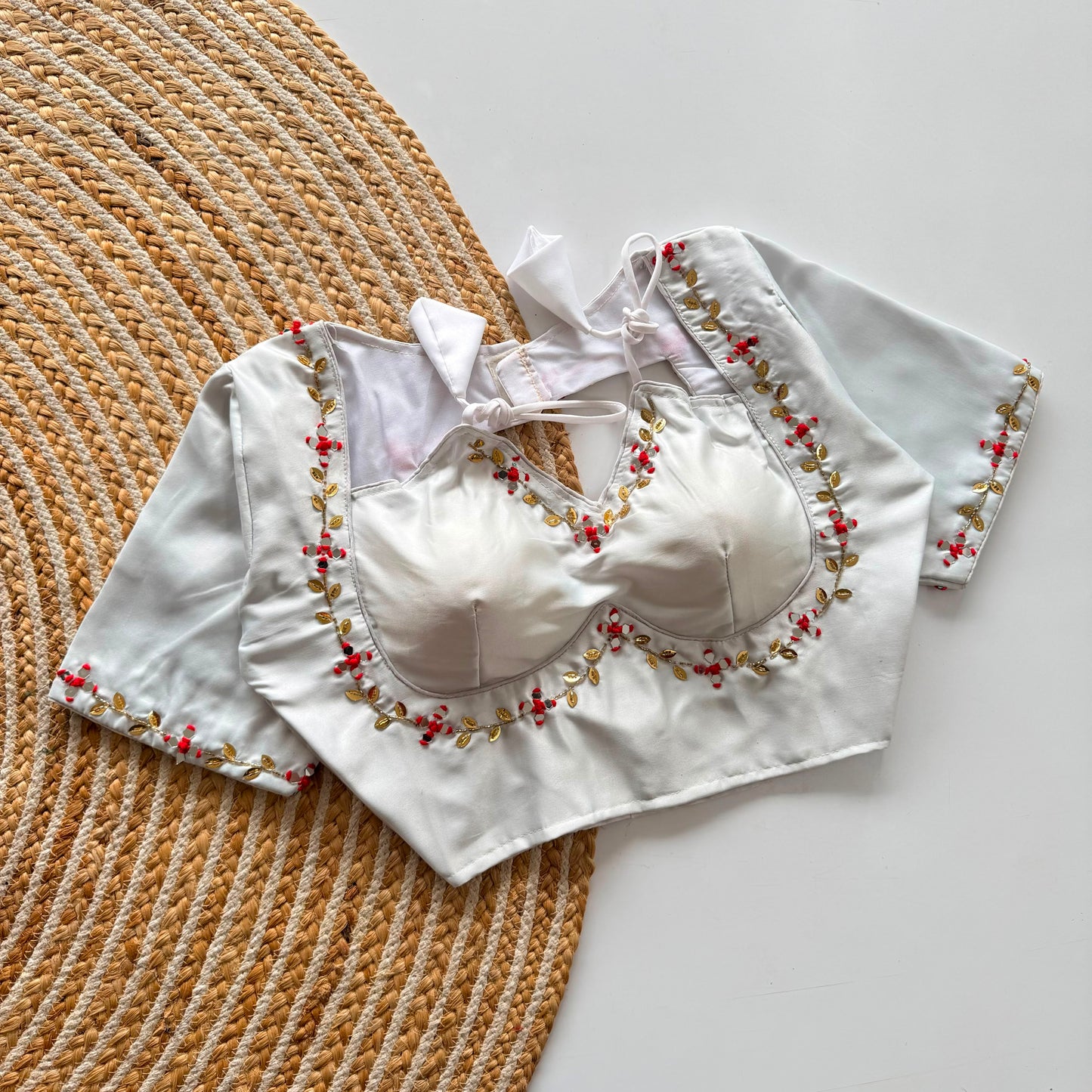 Madhubala Pattern Halter Neck Silk Blouse with Bead & Sequence Work – 75 AED