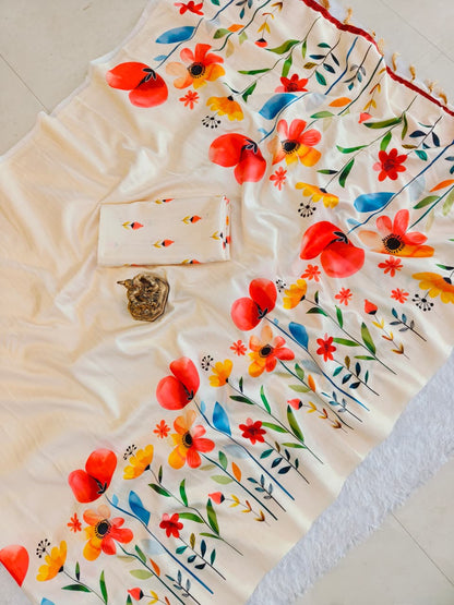 Semi Tussar Silk Floral Saree – 69 AED