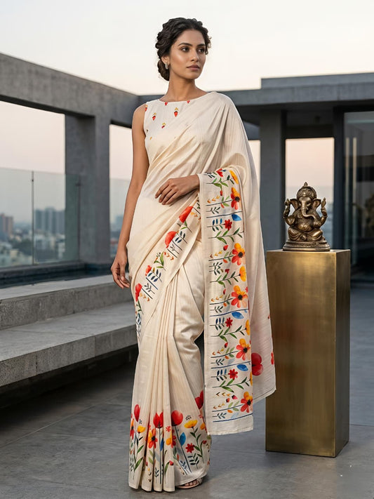 Semi Tussar Silk Floral Saree – 69 AED