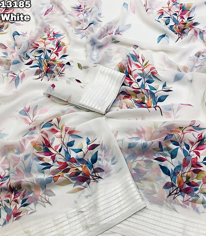 Soft Georgette Chiffon Floral Saree with Weaving Borders – 69 AED