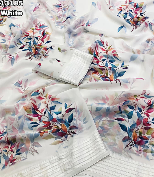 Soft Georgette Chiffon Floral Saree with Weaving Borders – 69 AED
