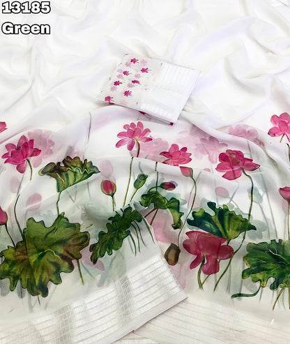 Soft Georgette Chiffon Floral Saree with Weaving Borders – 69 AED