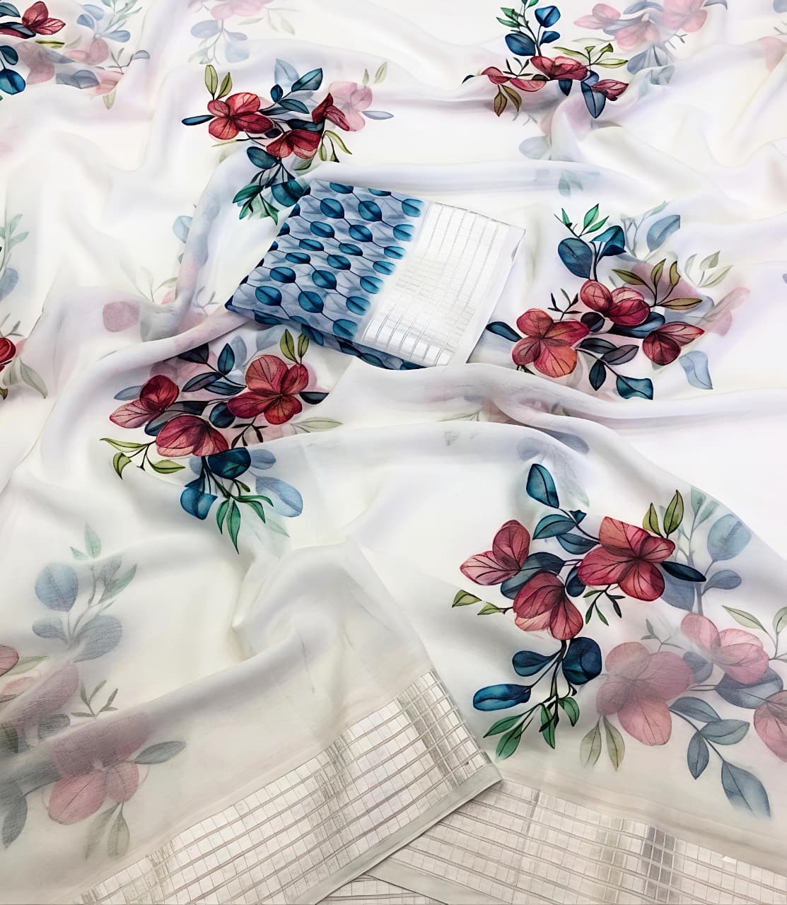 Soft Georgette Chiffon Floral Saree with Weaving Borders – 69 AED