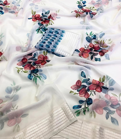 Soft Georgette Chiffon Floral Saree with Weaving Borders – 69 AED