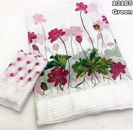 Soft Georgette Chiffon Floral Saree with Weaving Borders – 69 AED