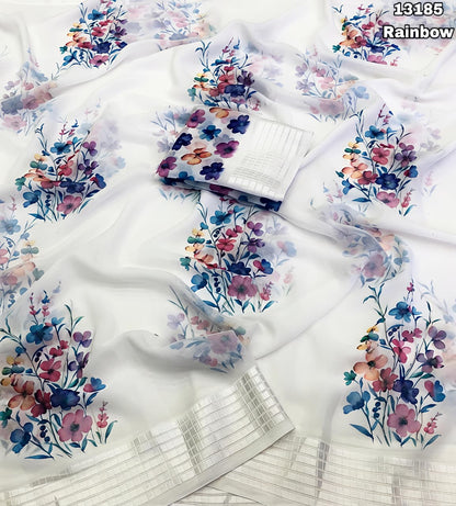 Soft Georgette Chiffon Floral Saree with Weaving Borders – 69 AED
