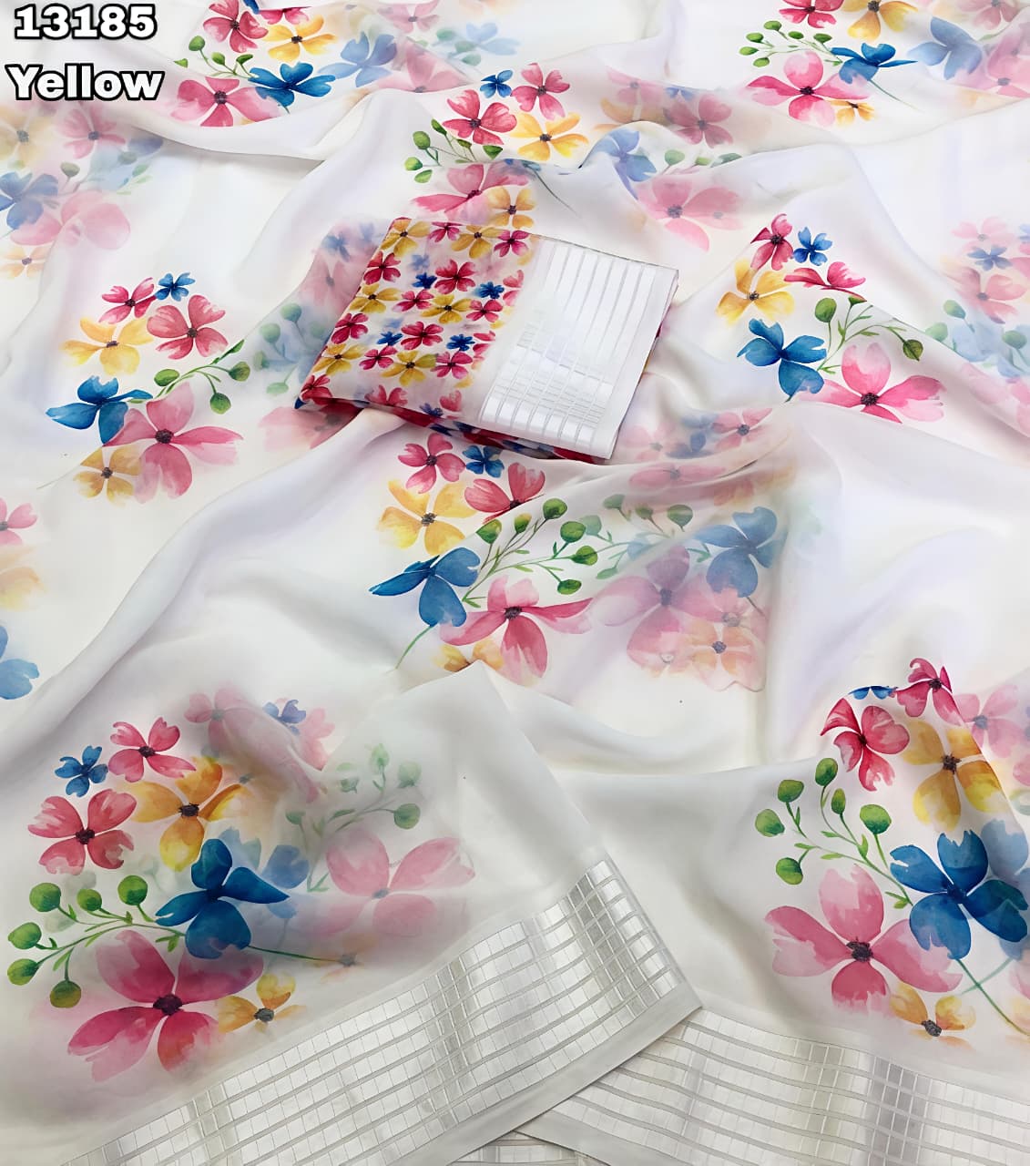 Soft Georgette Chiffon Floral Saree with Weaving Borders – 69 AED