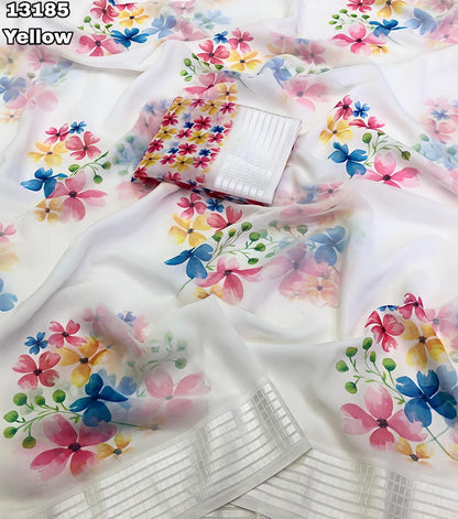 Soft Georgette Chiffon Floral Saree with Weaving Borders – 69 AED