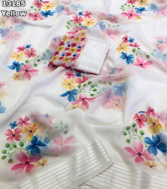 Soft Georgette Chiffon Floral Saree with Weaving Borders – 69 AED