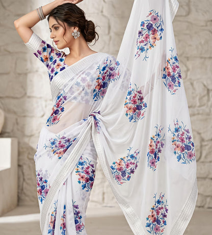 Soft Georgette Chiffon Floral Saree with Weaving Borders – 69 AED