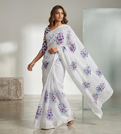 Soft Georgette Chiffon Floral Saree with Weaving Borders – 69 AED